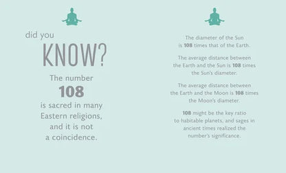 Fact about the number 108 in relation to celestial distances on a light blue background.