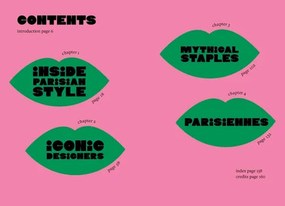 Book or magazine cover with green text on pink background
