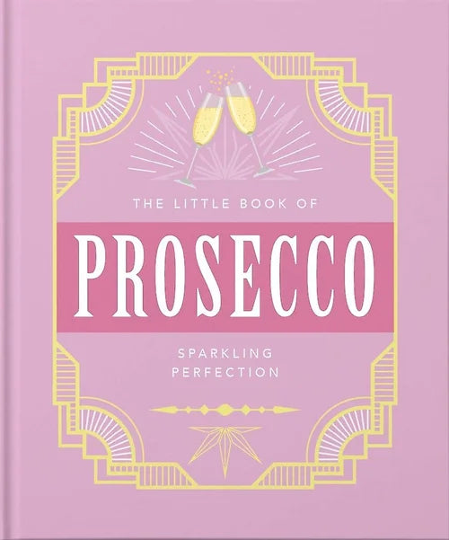 Book titled 'The Little Book of Prosecco' on a pink background