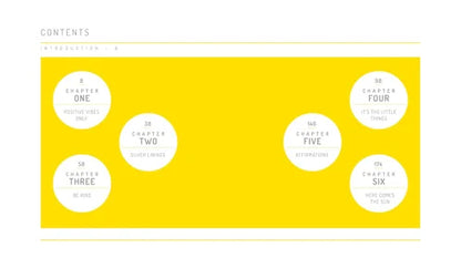 Yellow book cover with white chapter titles