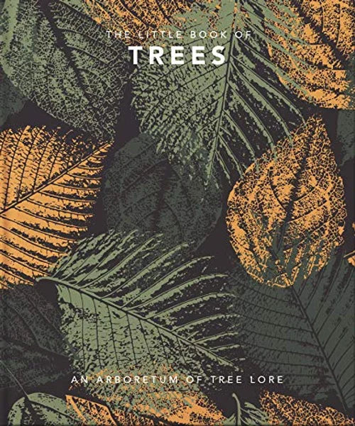 Book cover with leaf patterns and text 'The Little Book of Trees' on a dark background