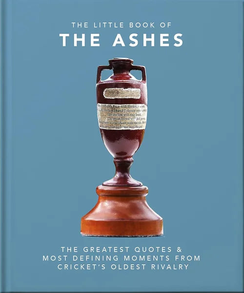 Book cover of 'The Little Book of The Ashes' with a blue background and urn illustration.