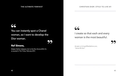 Two text quotes on a black and white background, featuring fashion designers' statements.