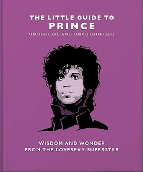 Book cover of 'The Little Guide to Prince' with a purple background and black and white illustration of Prince.