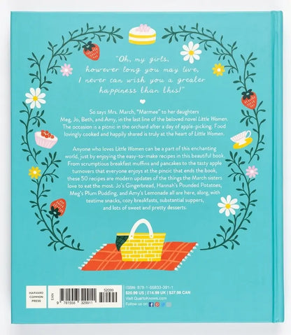 Book cover of 'The Little Women Cookbook' with illustrations of the March sisters and floral design.
