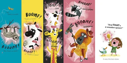 Set of six colorful book covers with animal illustrations and text.