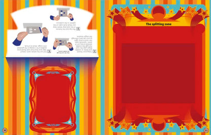 Illustrated book pages with colorful borders and star decorations on a yellow background