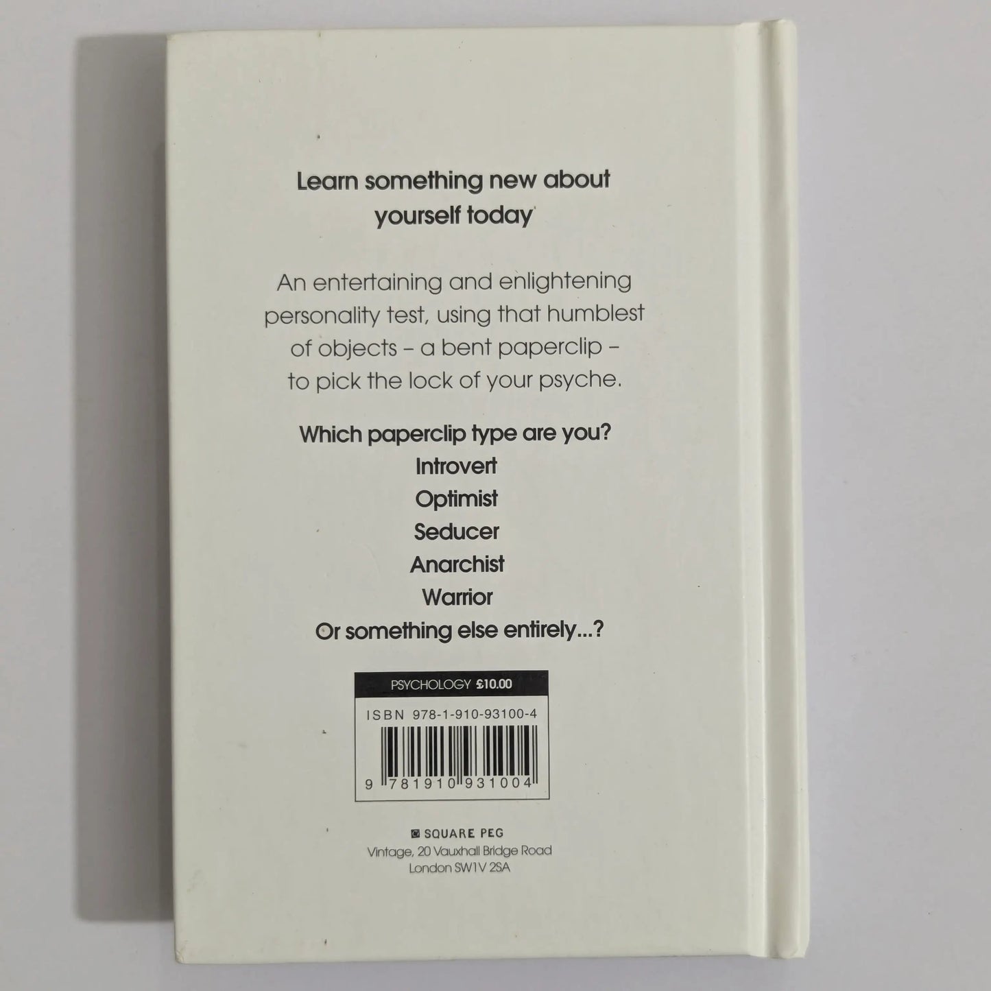 The back cover of a paperback book titled 'Paperclip' by W. Squire, featuring black text on an off-white background with a barcode at the bottom.