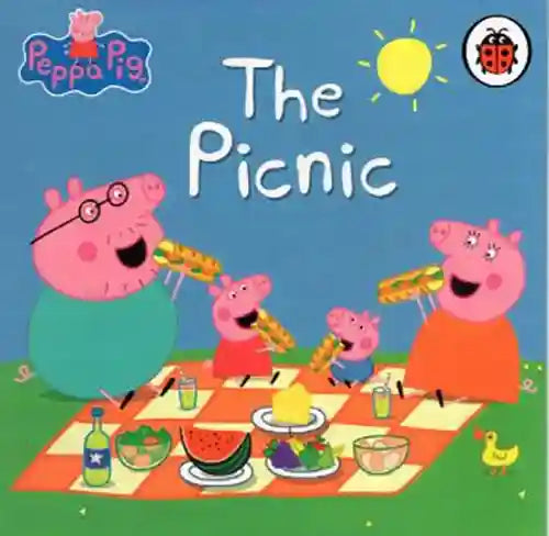 Book cover of 'Peppa Pig: The Picnic' with characters having a picnic.