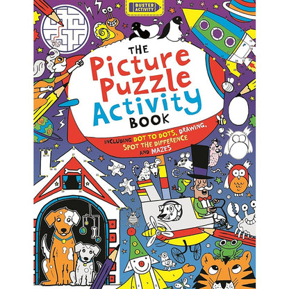 Cover of 'The Picture Puzzle Activity Book' with colorful illustrations and text.