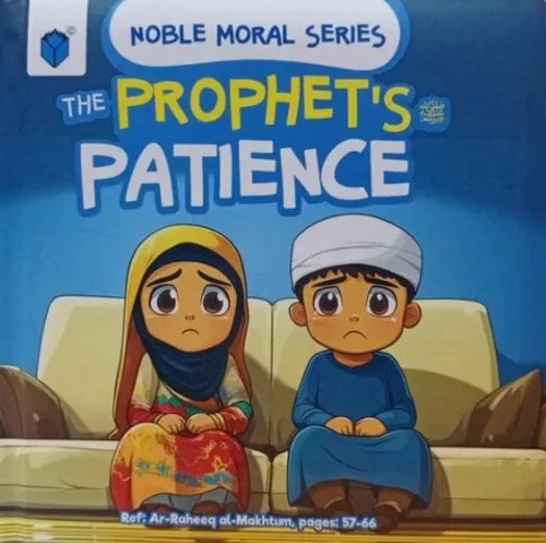Book cover of 'The Prophet's Patience' from Noble Moral Series with cartoon characters on a blue background.
