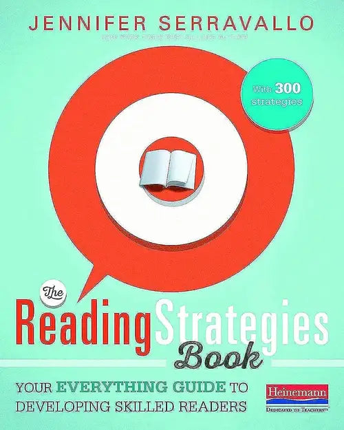 Book cover of 'The Reading Strategies Book' by Jennifer Serravallo with a red speech bubble and book icon on a light green background.
