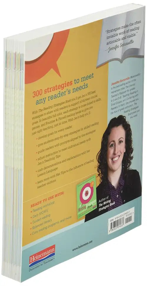 Back cover of a book with a woman's face and text on a white background
