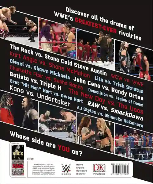 WWE book cover with wrestling matches and DK Publishing logo