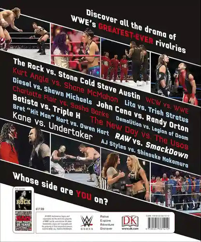 WWE book cover with wrestling matches and DK Publishing logo