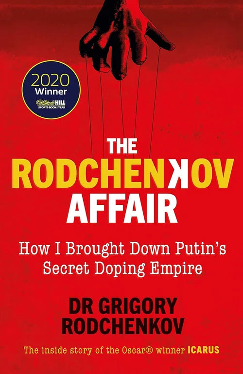 Book cover of 'The Rodchenkov Affair' with a red background and text.
