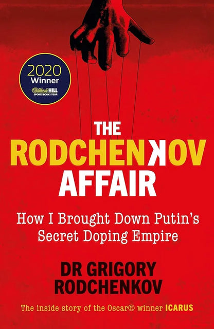 Book cover of 'The Rodchenkov Affair' with a red background and text.