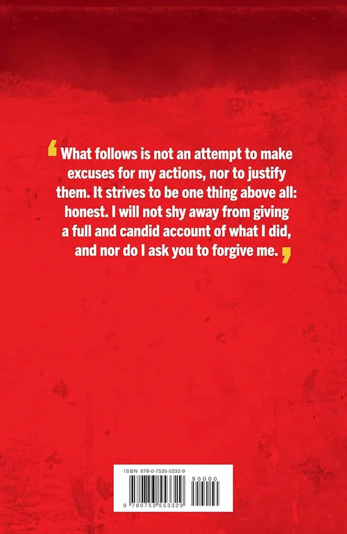 Red background with a quote on a book or similar product