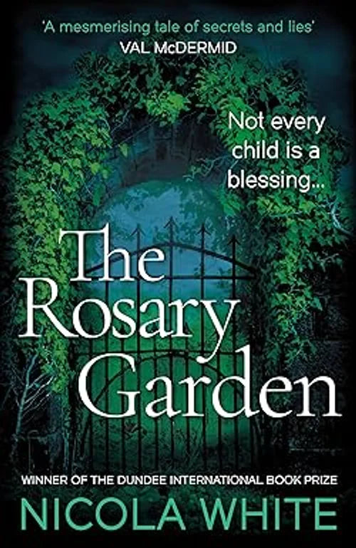 Book cover of 'The Rosary Garden' with a dark forest scene and text.