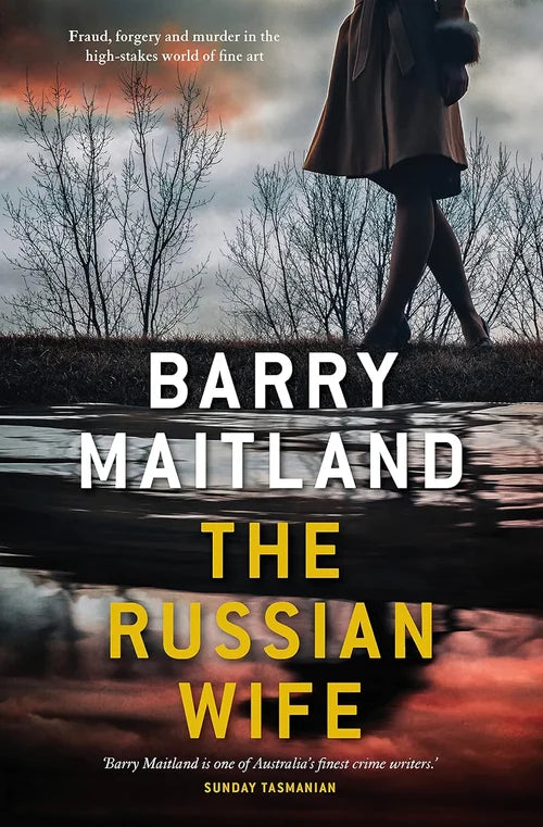 Book cover of 'The Russian Wife' by Barry Maitland with a person walking on a path.