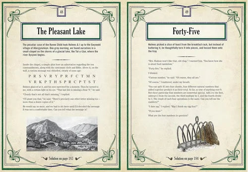 Two pages from a book or document with text and illustrations, featuring 'The Pleasant Lake' and 'Forty-Five'.