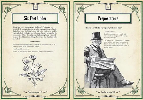 Two vintage-style pages with text and illustrations, featuring a man in a top hat and floral design.