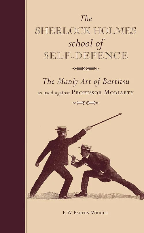 Book cover of 'The Sherlock Holmes School of Self-Defense' with a martial arts illustration on a beige and brown background.