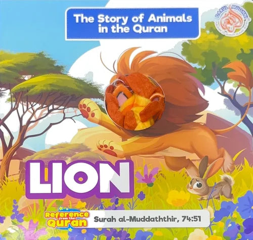 Book cover of 'The Story of Animals in the Quran' featuring a lion and rabbit in a natural setting.