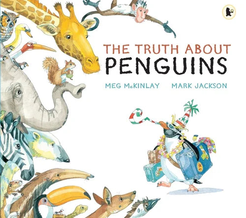 Book cover of 'The Truth About Penguins' with illustrated animals and penguin character.