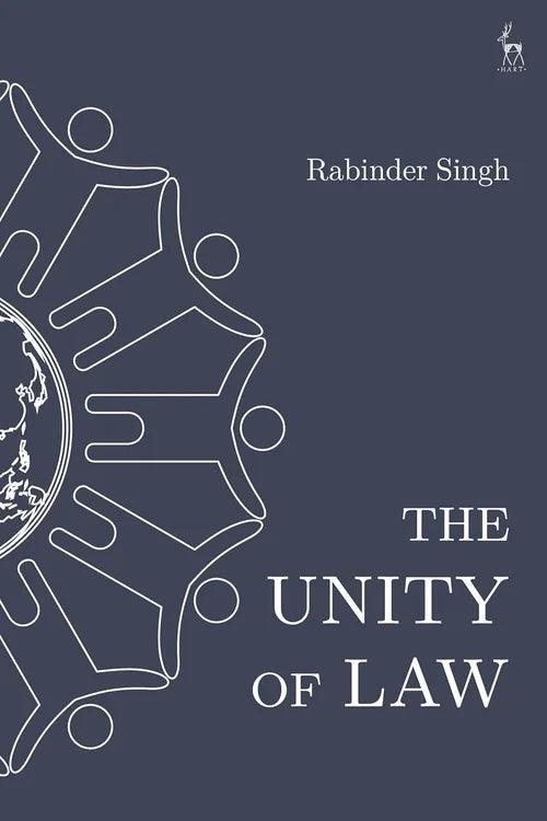 Book cover of 'The Unity of Law' by Rabiner Singh with a gear design on a dark blue background.