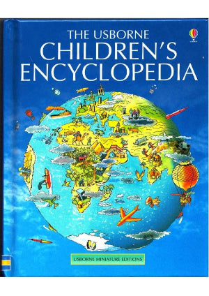 Children's encyclopedia book with a colorful world map illustration on the cover