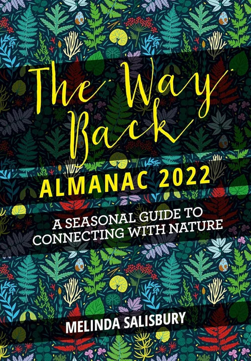 Almanac cover with colorful foliage design and text about connecting with nature
