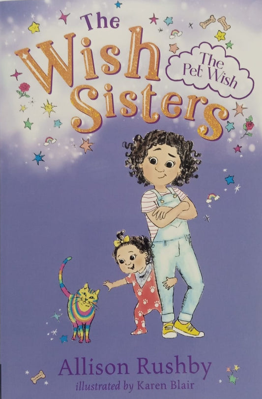 A children's book titled 'The Wish Sisters' with an illustration of a girl and a fairy on the cover.