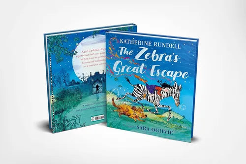 Book titled 'The Zebra's Great Escape' by Katherine Rundell and Sara Oghene on a white background