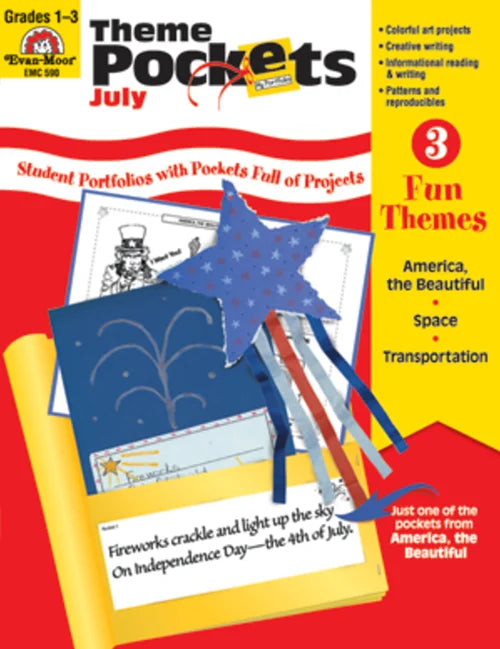 Book cover of 'Theme Pockets July' with patriotic design and star illustration.