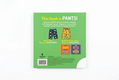 Book cover with text 'This book is PANTS!' and colorful illustrations on a green background