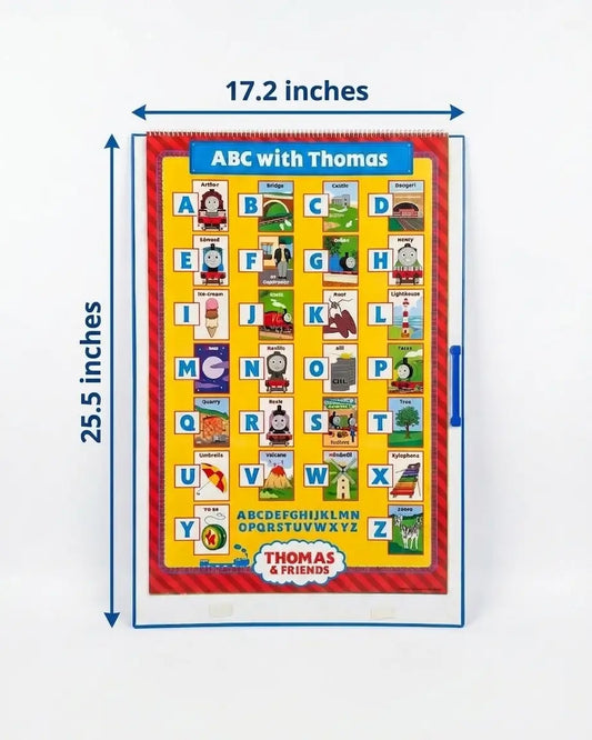 Thomas the Tank Engine ABC with Thomas educational poster shown with dimension lines indicating 17.2 inches wide by 25.