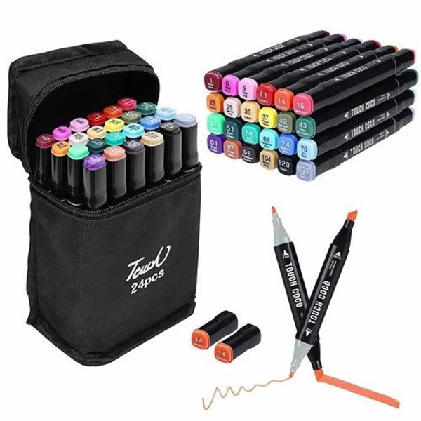 Set of 24 Touch Eco markers with a carrying case on a white background