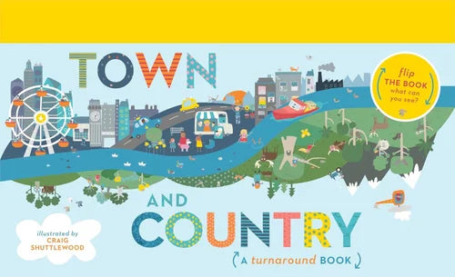 Book cover of 'Town and Country' with colorful illustrations of a town and countryside.