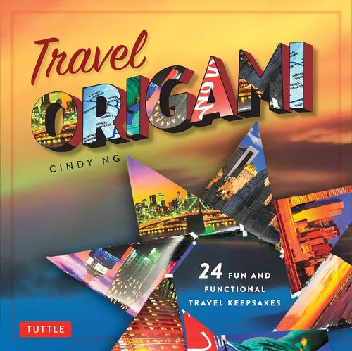 Book cover of 'Travel Origami' by Cindy Ng with colorful origami designs and Tuttle logo.