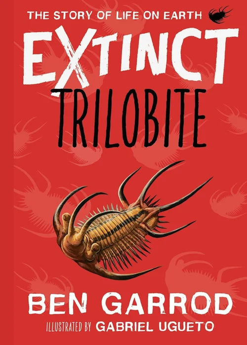 Book cover of 'Extinct Trilobite' with a red background and trilobite illustration.