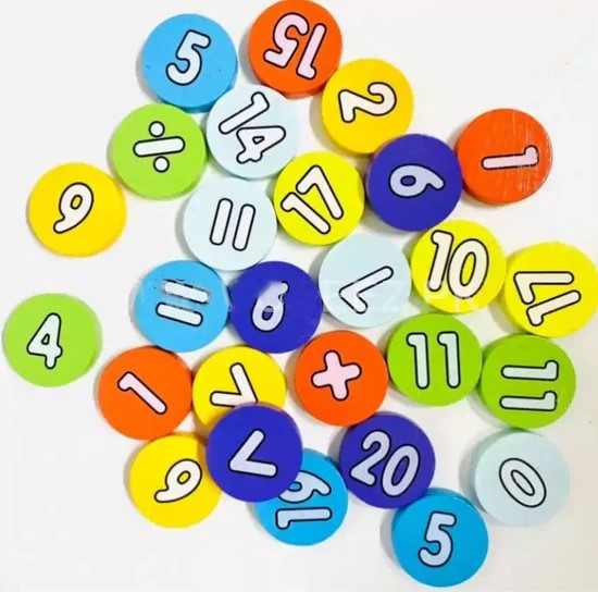Colorful math operation buttons on a white background