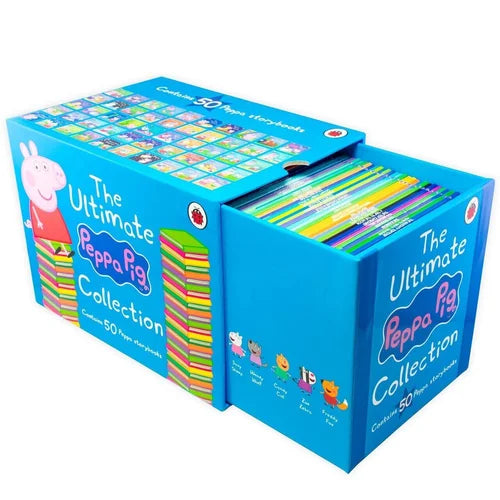 Blue box containing 'The Ultimate Peppa Pig Collection' with colorful book spines.