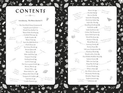 Contents page of a book with floral patterns on a black background