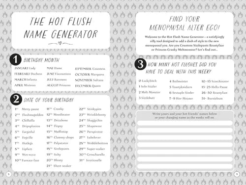 Hot Flush Name Generator with text and numbers on a patterned background