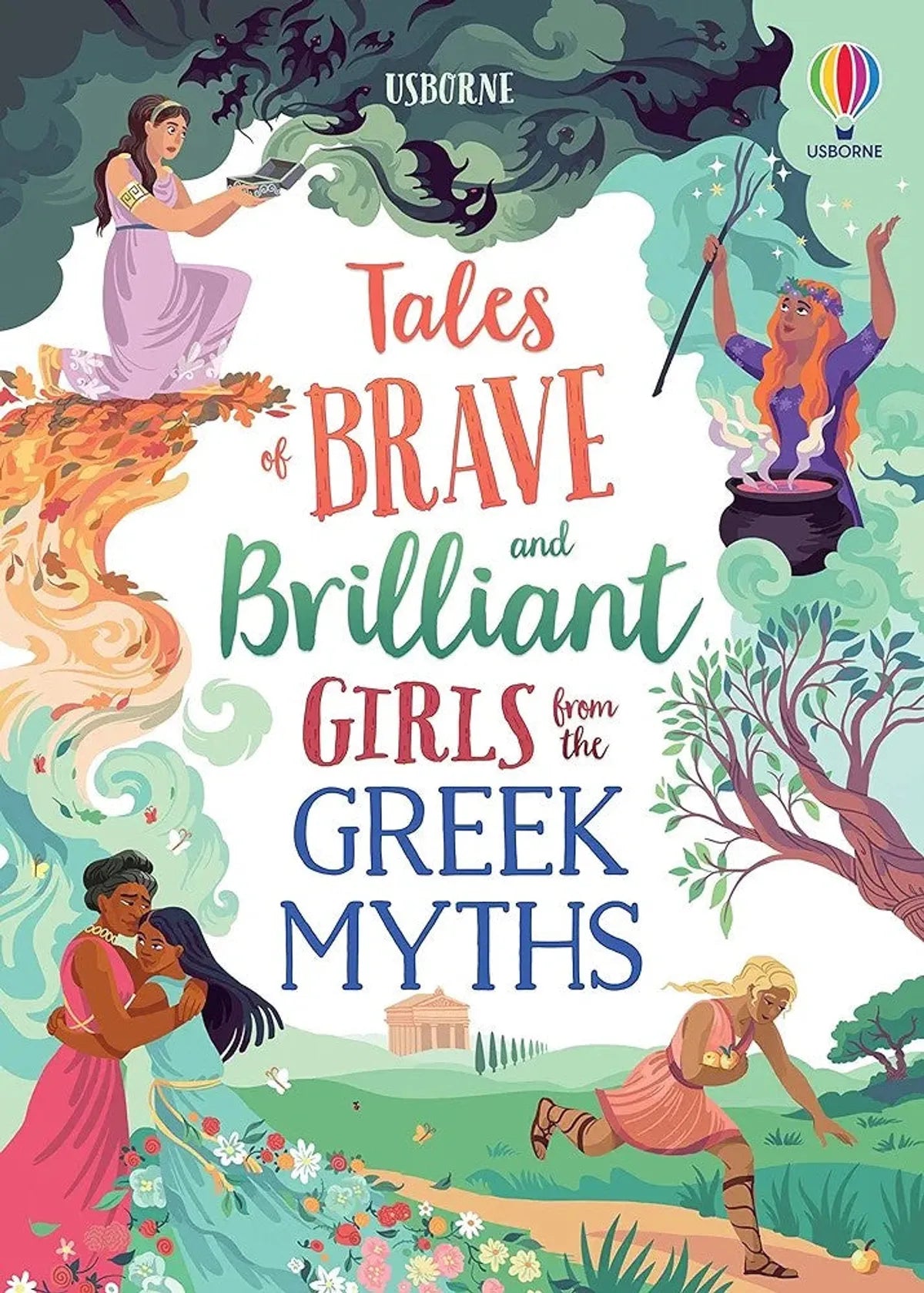 Book cover of 'Tales of Brave and Brilliant Girls from the Greek Myths' with illustrations of women in various poses.