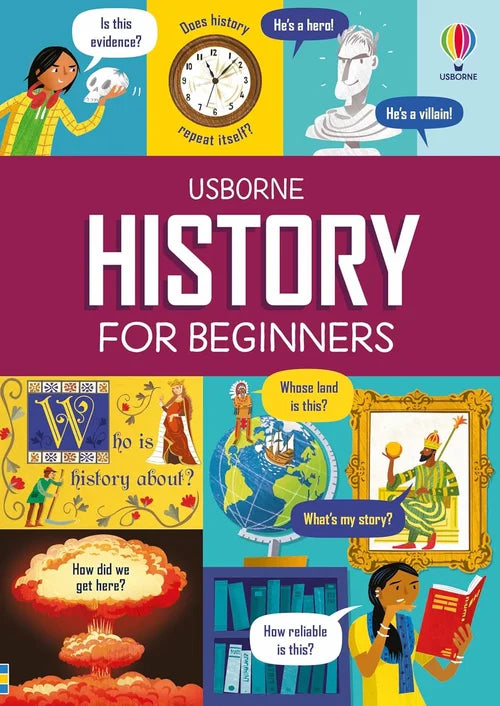 Book cover of 'History for Beginners' by Usborne with colorful illustrations and text.