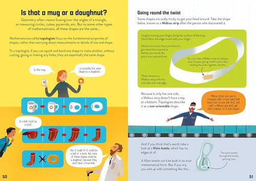 Educational book page about topology with illustrations and text.