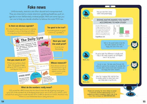 Educational infographic on fake news and its detection, with a blue and yellow color scheme.