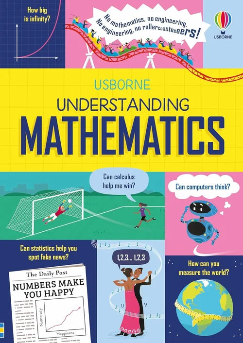 Book cover of 'Understanding Mathematics' by Usborne with colorful illustrations and text.